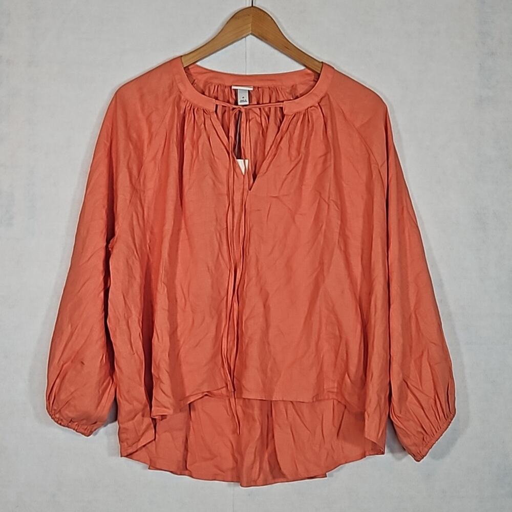 NWT A New Day Orange Linen Blend Oversize Blouse